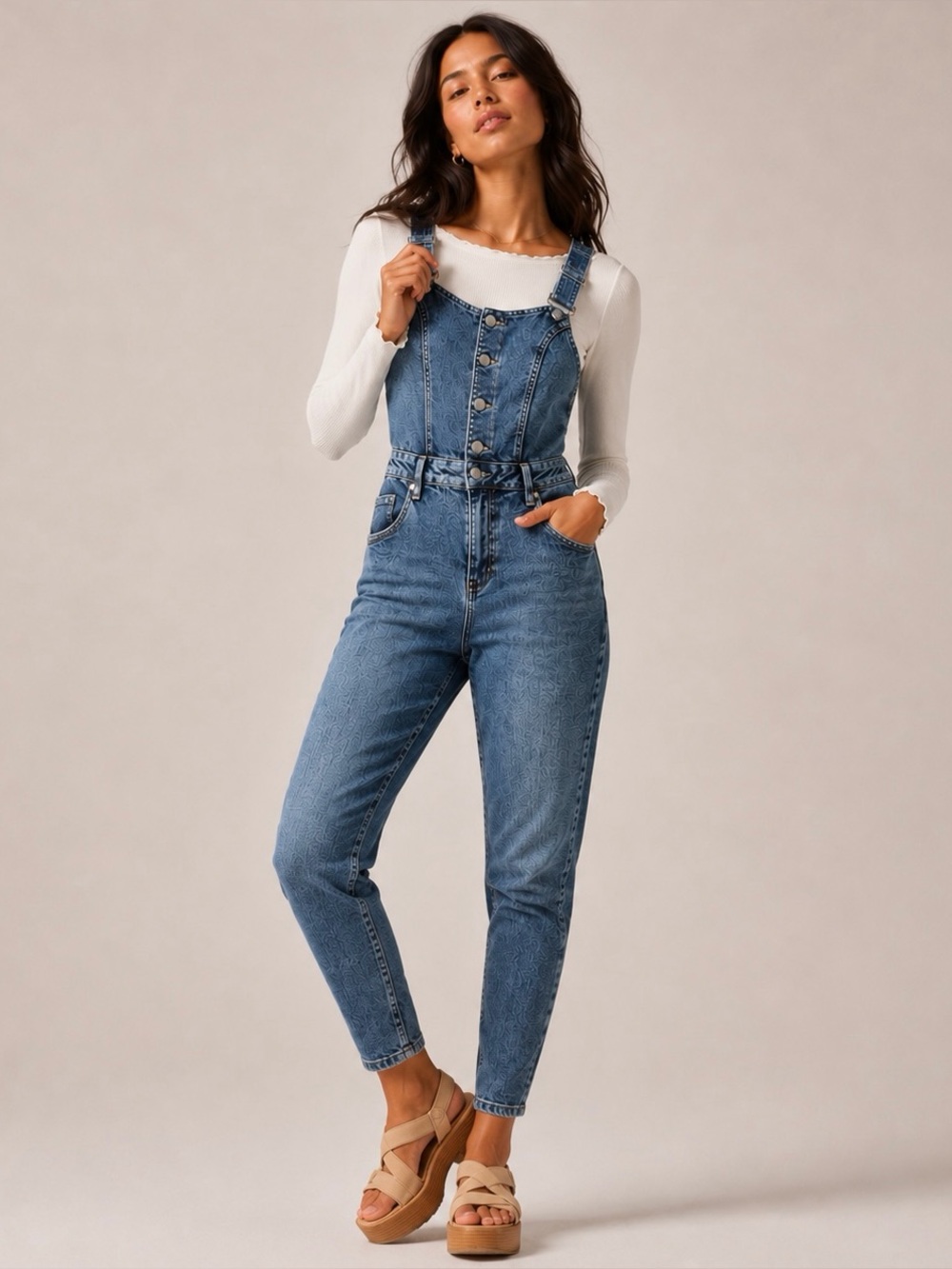 Venus Denim Overalls‎ Racerback Womens 14 Tapered Medium Wash Blue Jeans Buttons